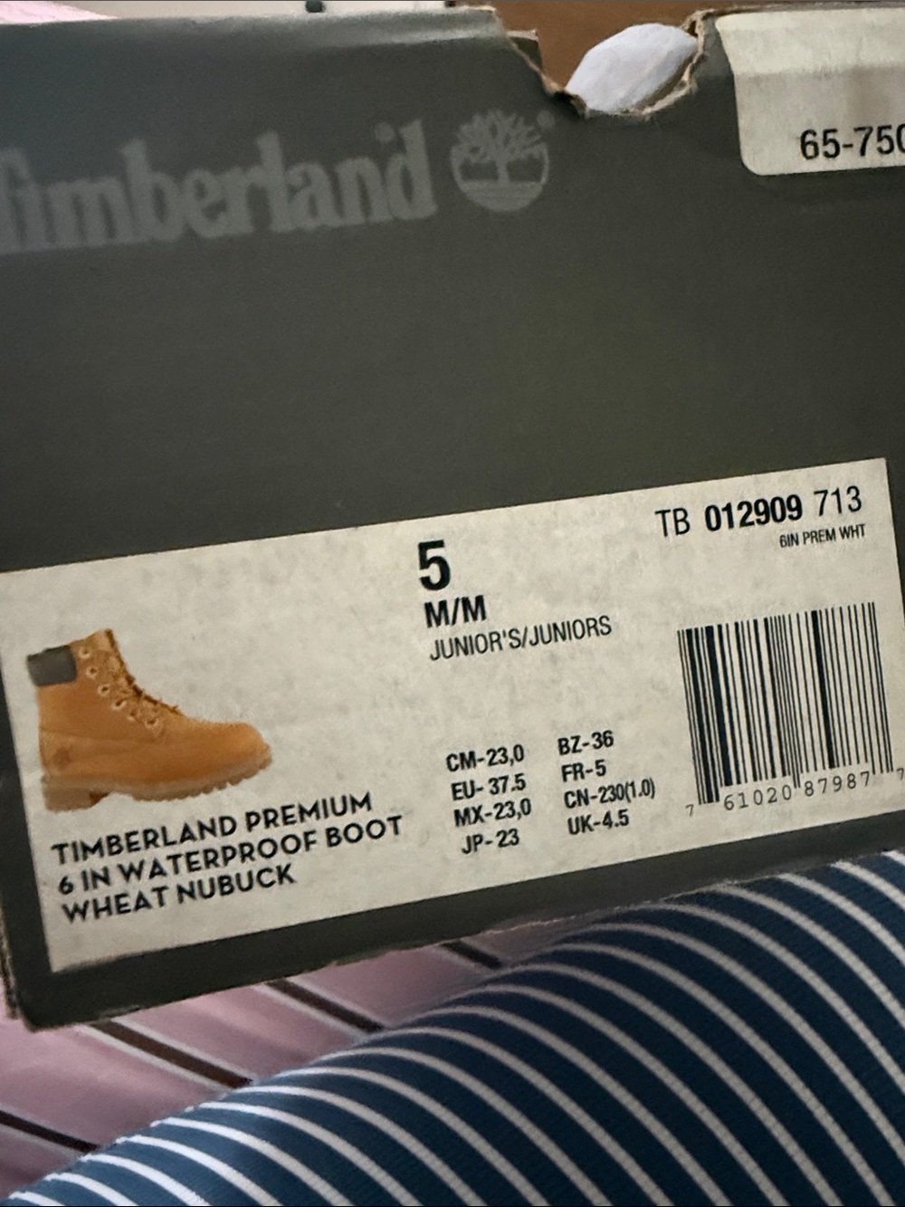 Timberland premium Waterproof bootWheat Nubuck Sz 5M Junior’s - Picture 7 of 7